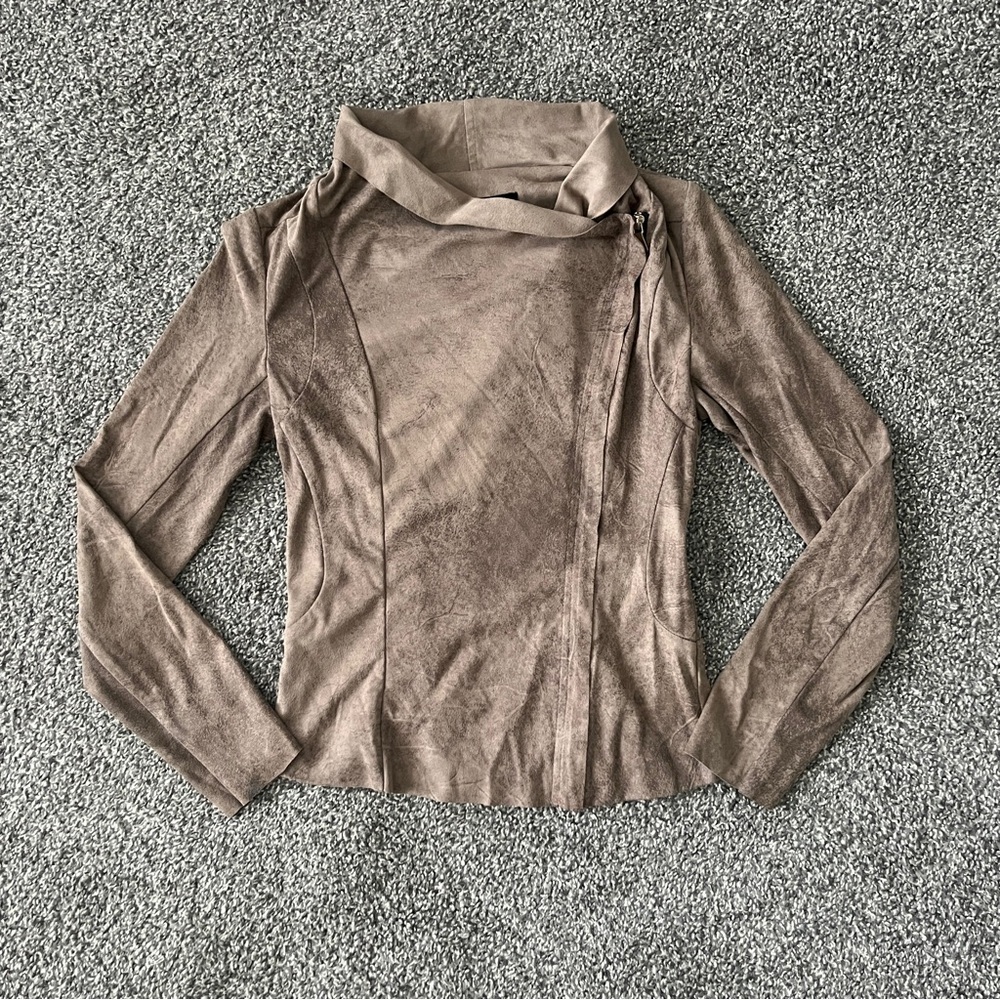 Zara Taupe Suede-Look Asymmetric Zip Jacket Size XS - Picture 5 of 11